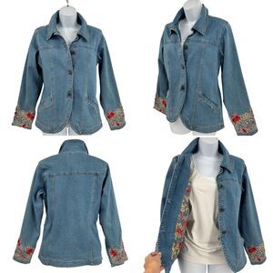 Denim & Co. Embroidered Boho Jean Jacket Blazer Sz. S